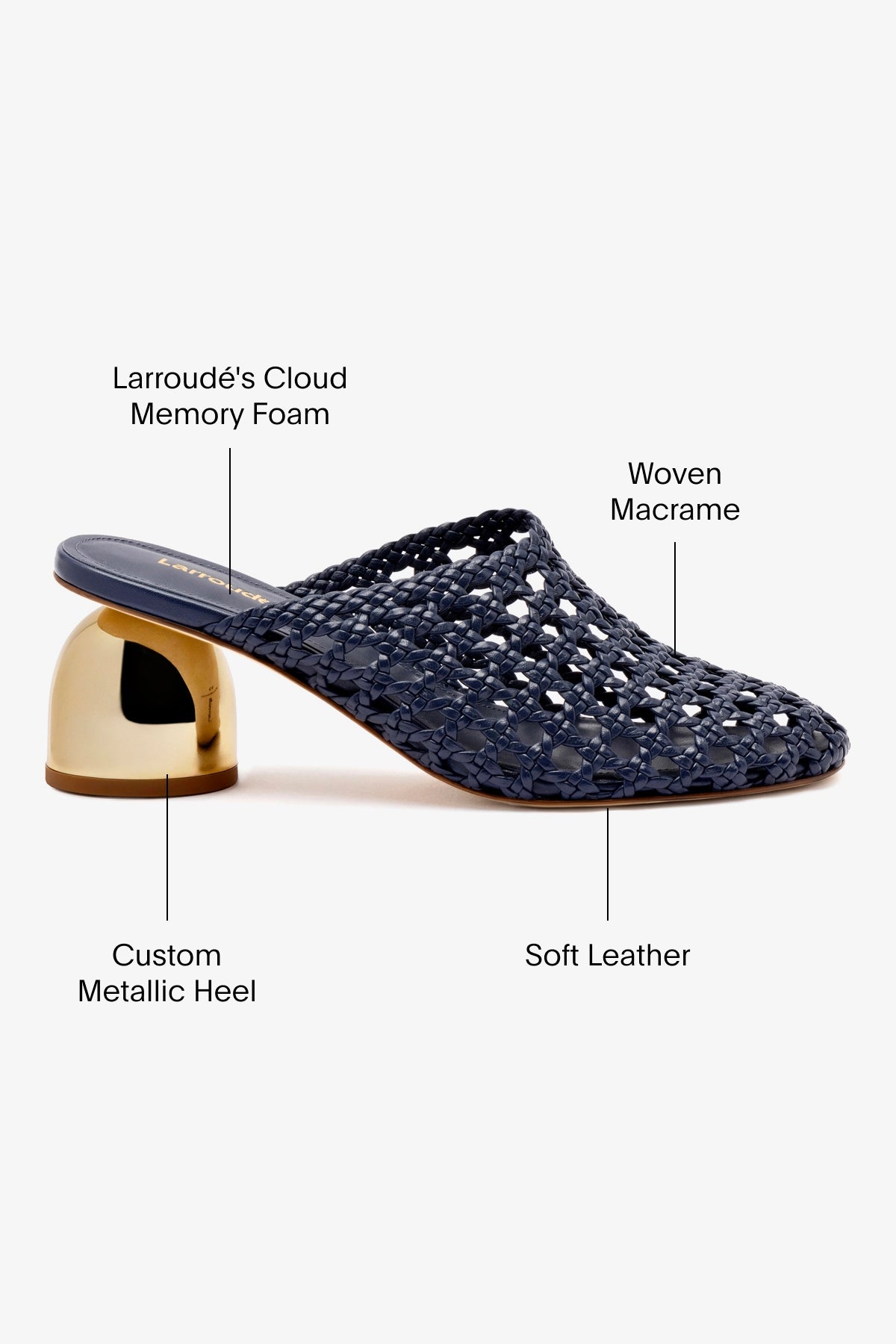 Dew Drop Macrame Mule Shoes - Navy Blue Leather Slip-On Sandals for Women | Boho Chic Summer Beach Walking Comfortable Footwear