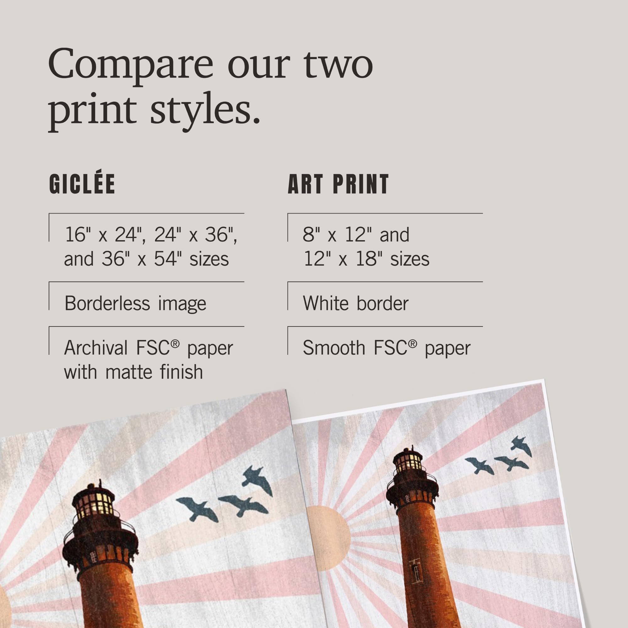 Lantern Press 36x54 Inch Giclee Art Print - Outer Banks North Carolina Coastal Wall Decor with Currituck Beach Lighthouse Design | Geometric Opacity Press Style | Perfect for Living Room, Bedroom or Office Decoration
