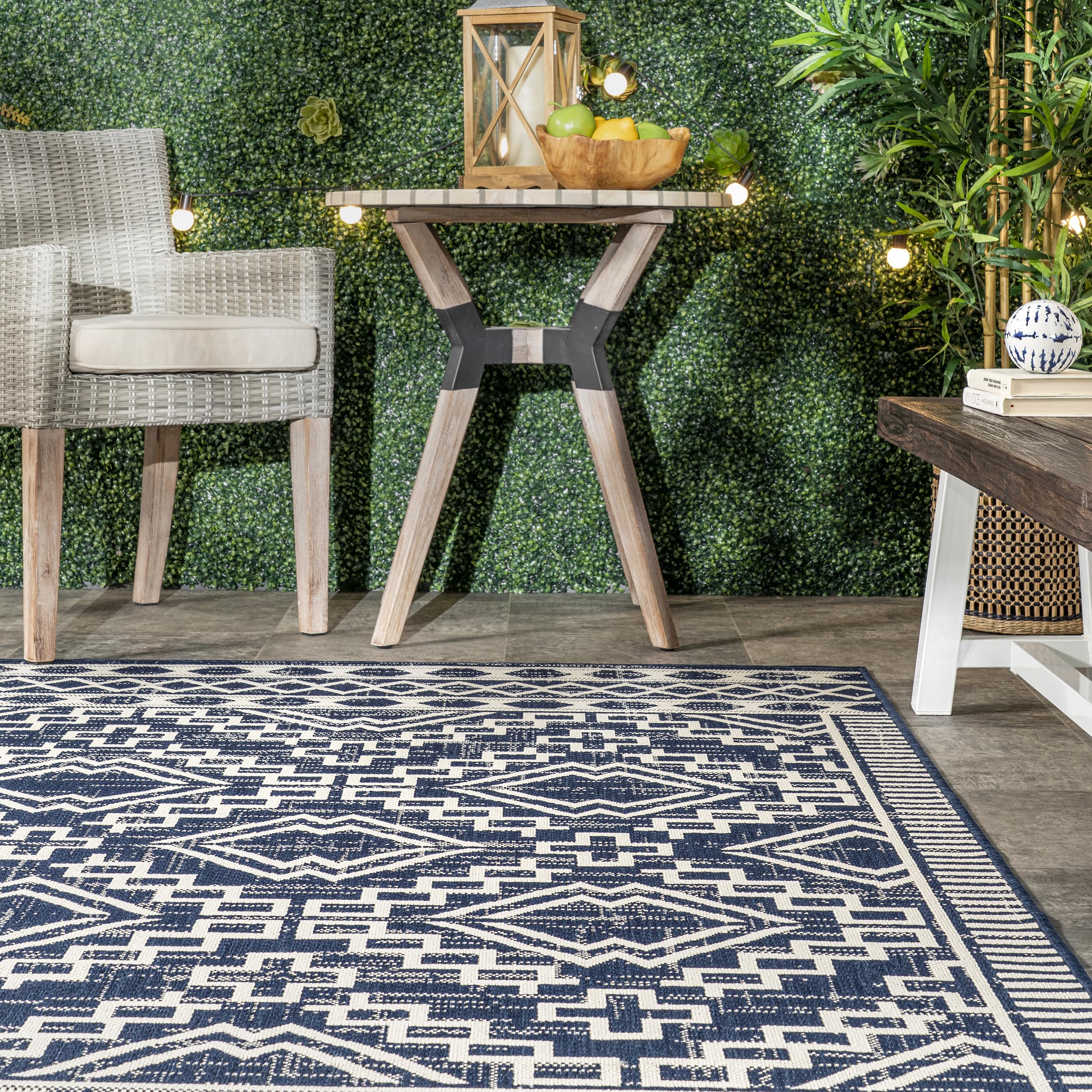 nuLOOM 8' x 10' Outdoor Performance Area Rug - Stain & Weather Resistant - High Traffic Patio & Balcony Rug - Cari Blue Design - Perfect for Outdoor Entertaining & Poolside Lounging