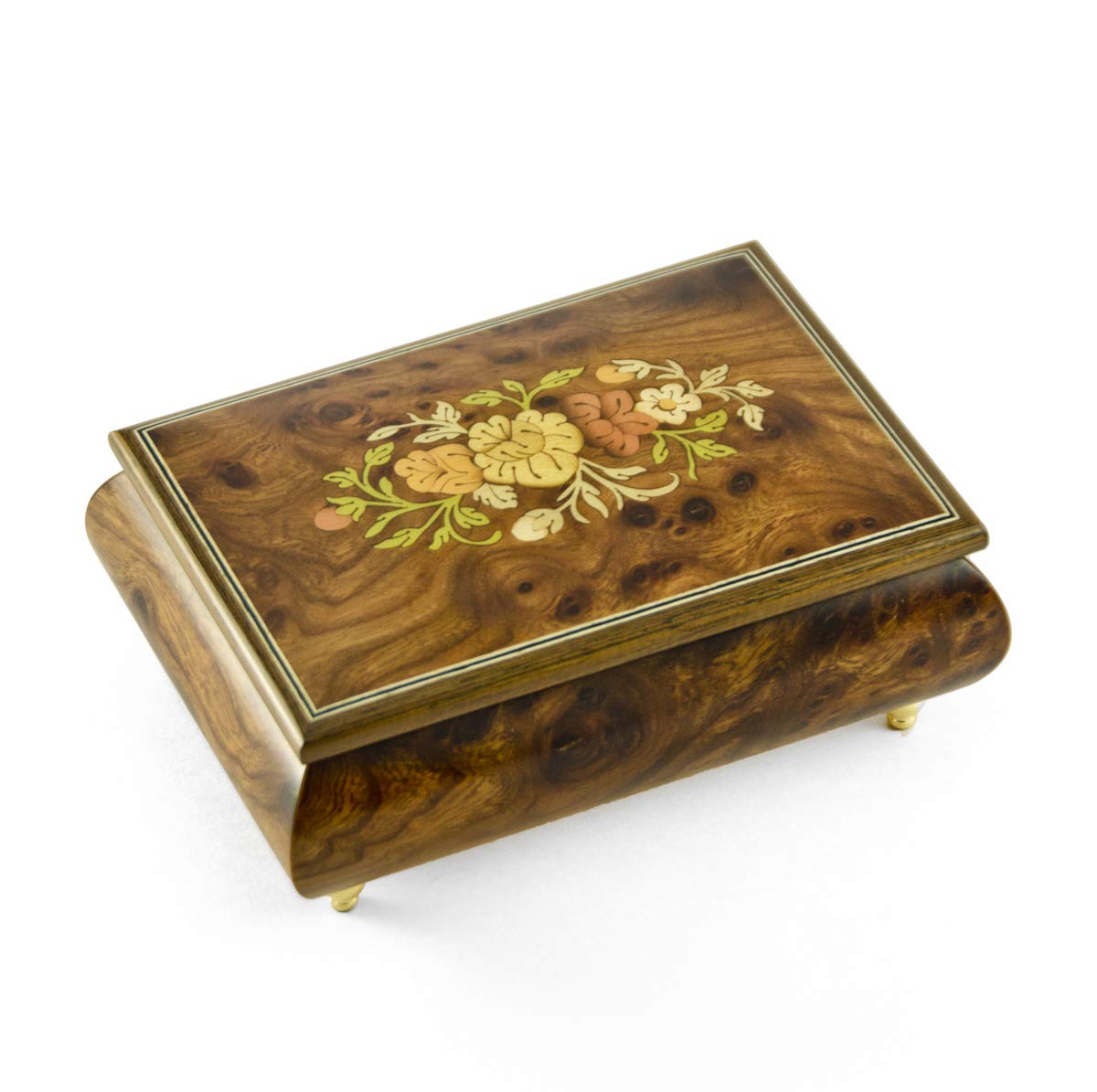 Exquisite Solid Burl-Elm Floral Inlay Wooden Musical Jewelry Box with Multiple Song Options - Perfect for Christmas Gifts, Home Decor & Jewelry Storage