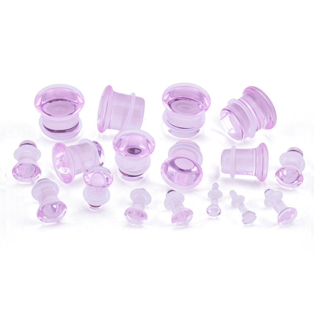 8G (3mm) Pink Glass Single Flare Plugs - 1 Pair Body Jewelry for Women & Men | Perfect for Ear Stretching, Piercings & Alternative Fashion