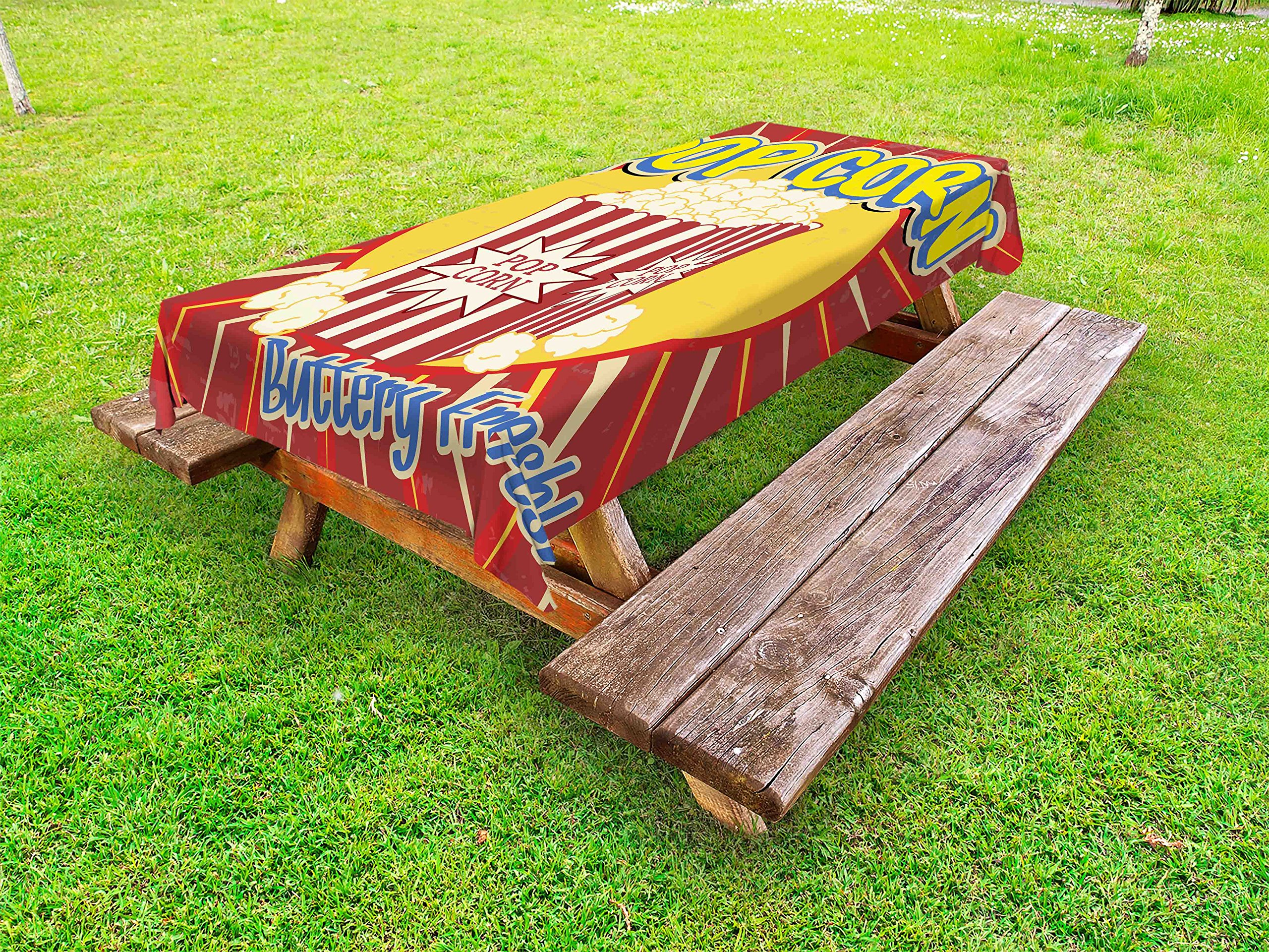 Ambesonne Vintage Retro Outdoor Tablecloth - Washable Picnic Table Cover with Grunge Popcorn Print, 58x120 Inches, Multicolor - Perfect for Movie Nights, BBQs, and Outdoor Dining