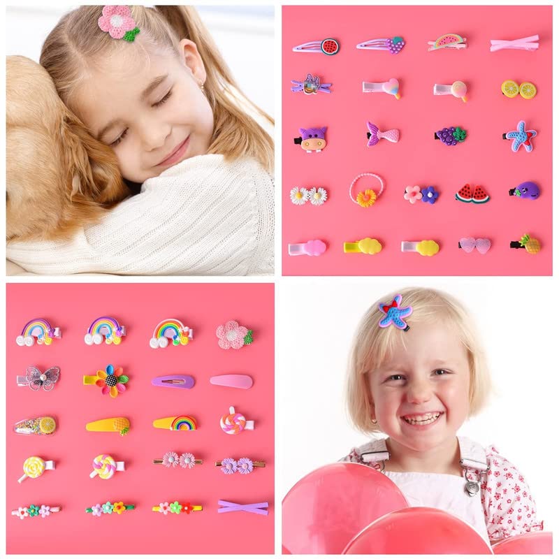 BELICIA Baby Hair Clips for Girls - 14PCS Cute Rainbow Cartoon Hairpins & Barrettes for Toddlers - Non-Slip Hair Accessories for Kids, School, Parties & Daily Styling