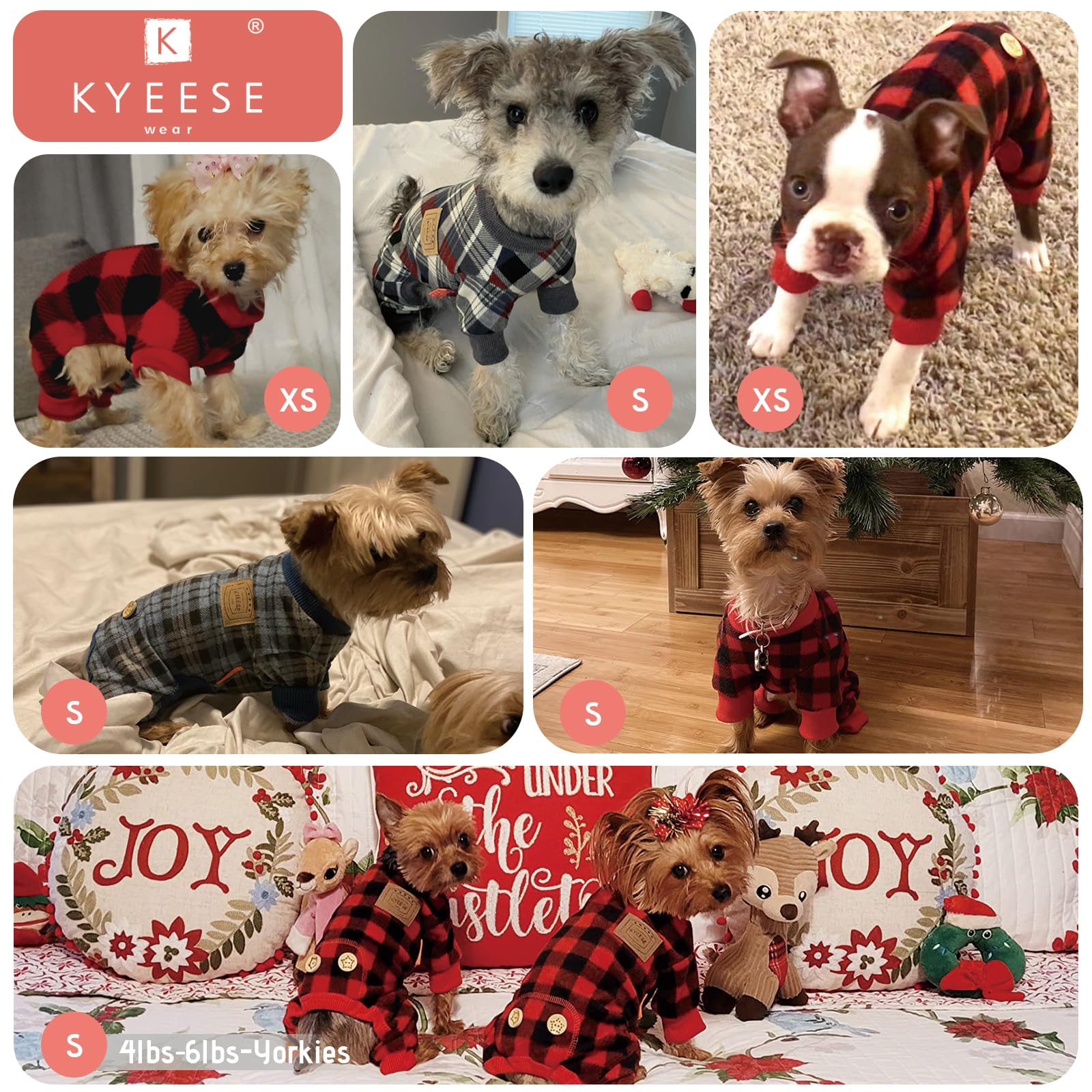 KYEESE Soft Plaid Dog Pajamas - Cozy Velvet Stretchy Dog Jammies for Small Dogs (Grey, Small) | Perfect for Winter Nights & Indoor Pet Comfort