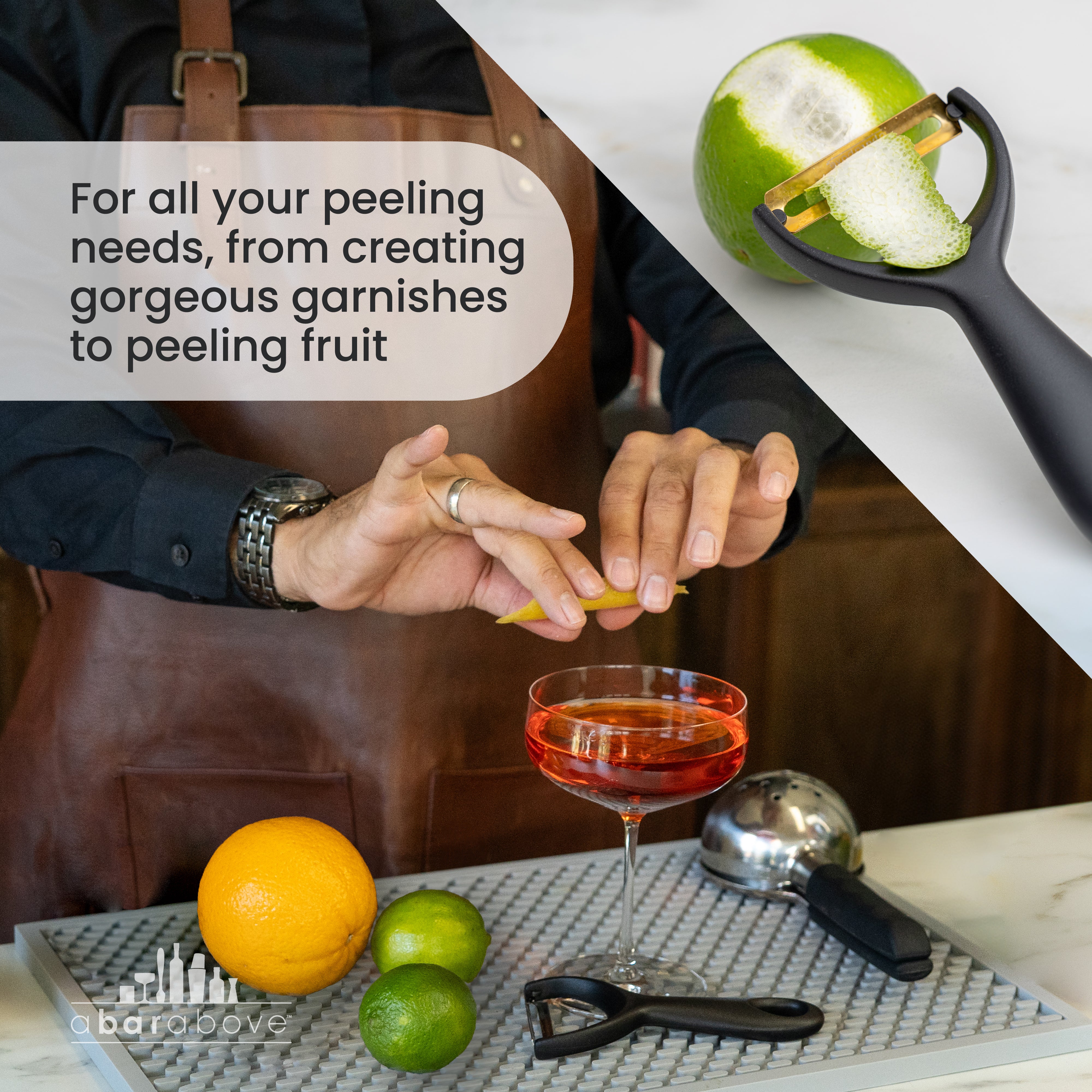 Premium Stainless Steel Citrus Peeler - Gold Kitchen Tool for Peeling Oranges, Lemons & Grapefruits - Perfect for Juicing, Baking & Cocktail Making