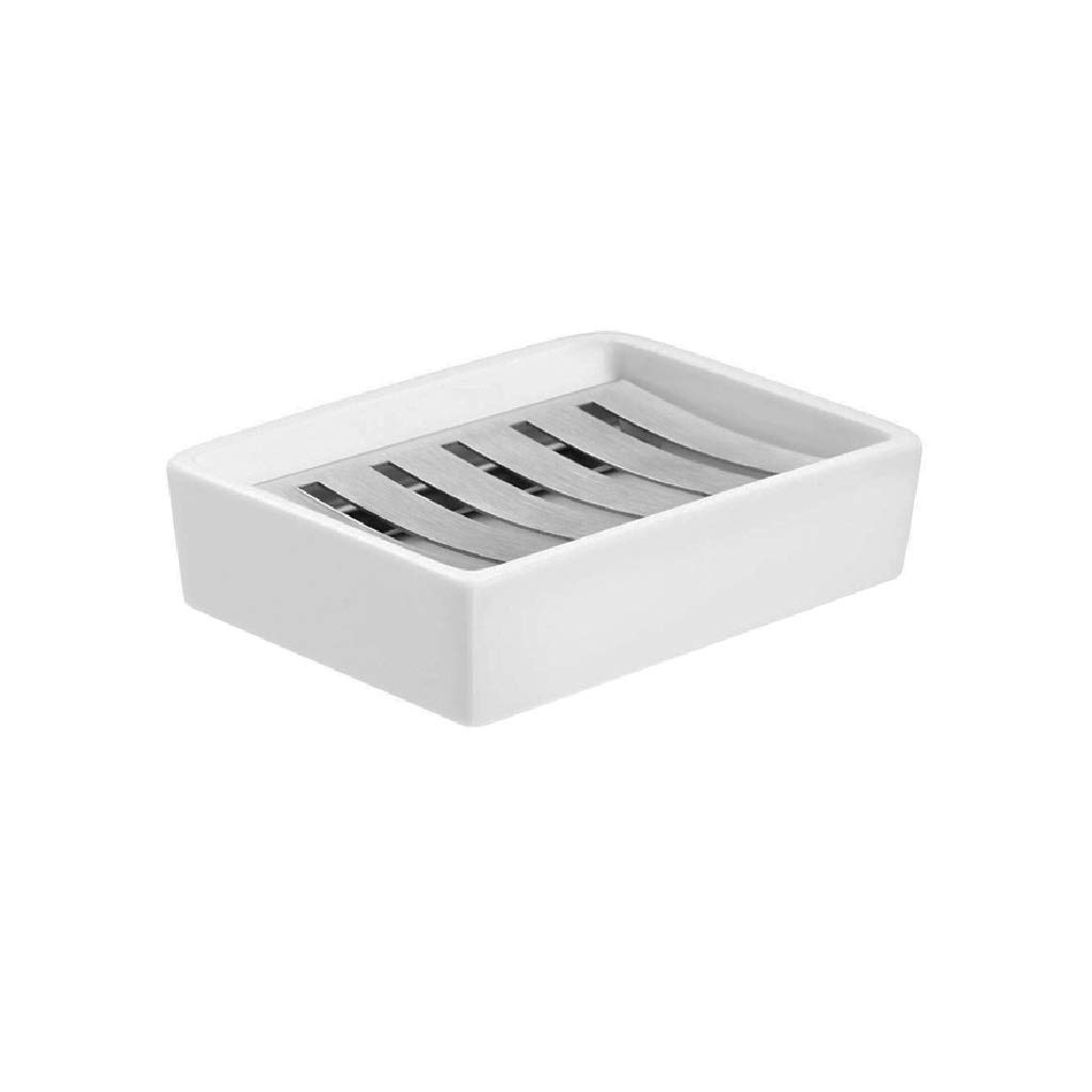 Premium Ceramic Soap Dish with Stainless Steel Double Layer & Drain - Elegant Bathroom & Kitchen Soap Holder for Shower, Sink & Tub - Perfect for Modern Homes, Spas & Hotels