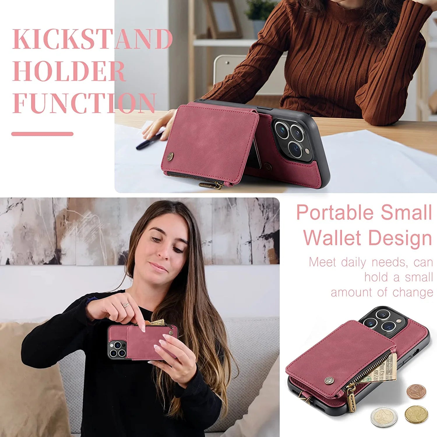 Premium Genuine Leather iPhone 14 Pro Max Case with Built-in Card Holder - Slim Protective Cover for Daily Use, Travel & Business (2022 Model)
