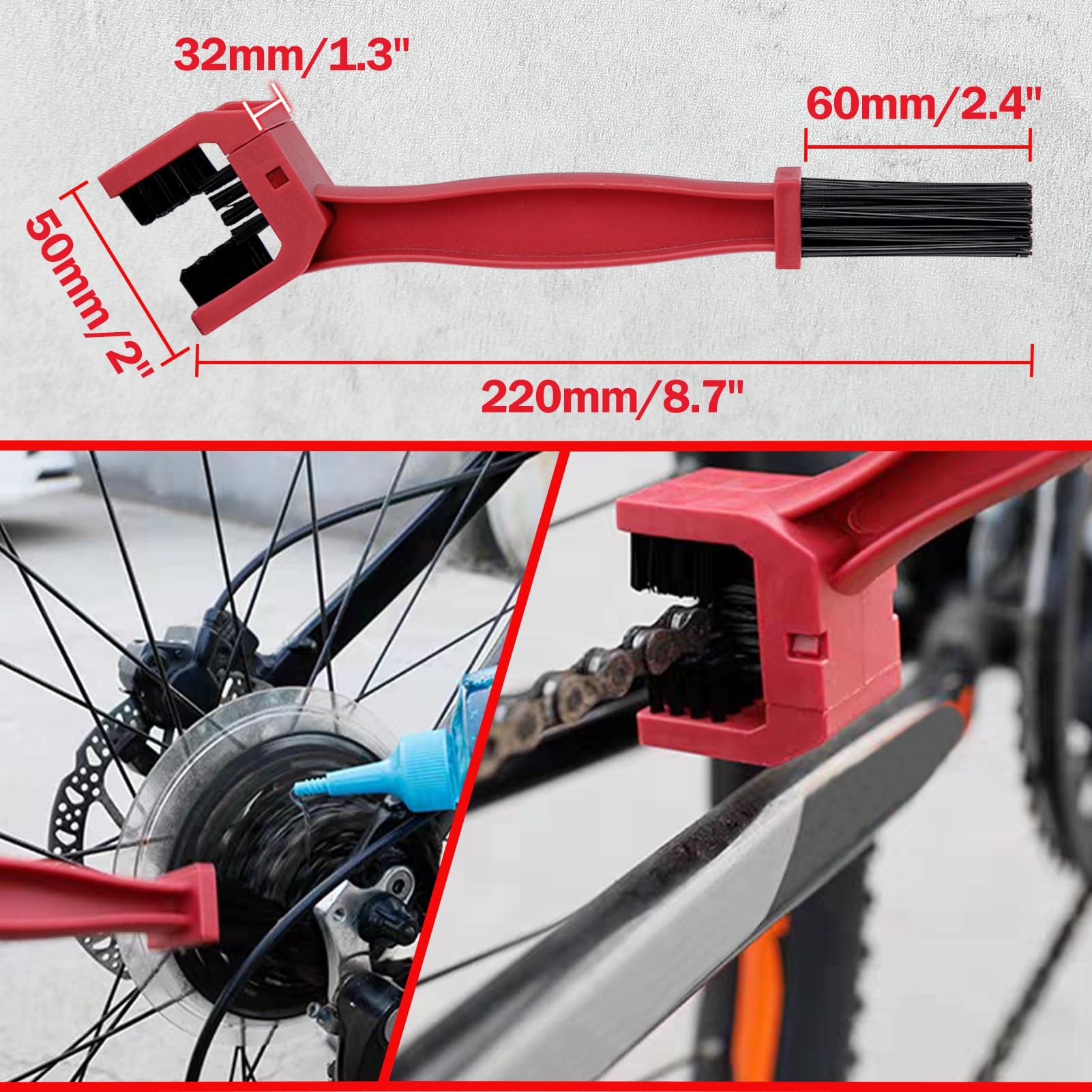 4-Piece Motorcycle & Bicycle Chain Cleaning Kit - Bike Chain Cleaner Brush, Crankset Brush & Grunge Brush for MTB, Road & Mountain Bikes - Perfect for DIY Bike Maintenance & Motorcycle Chain Care