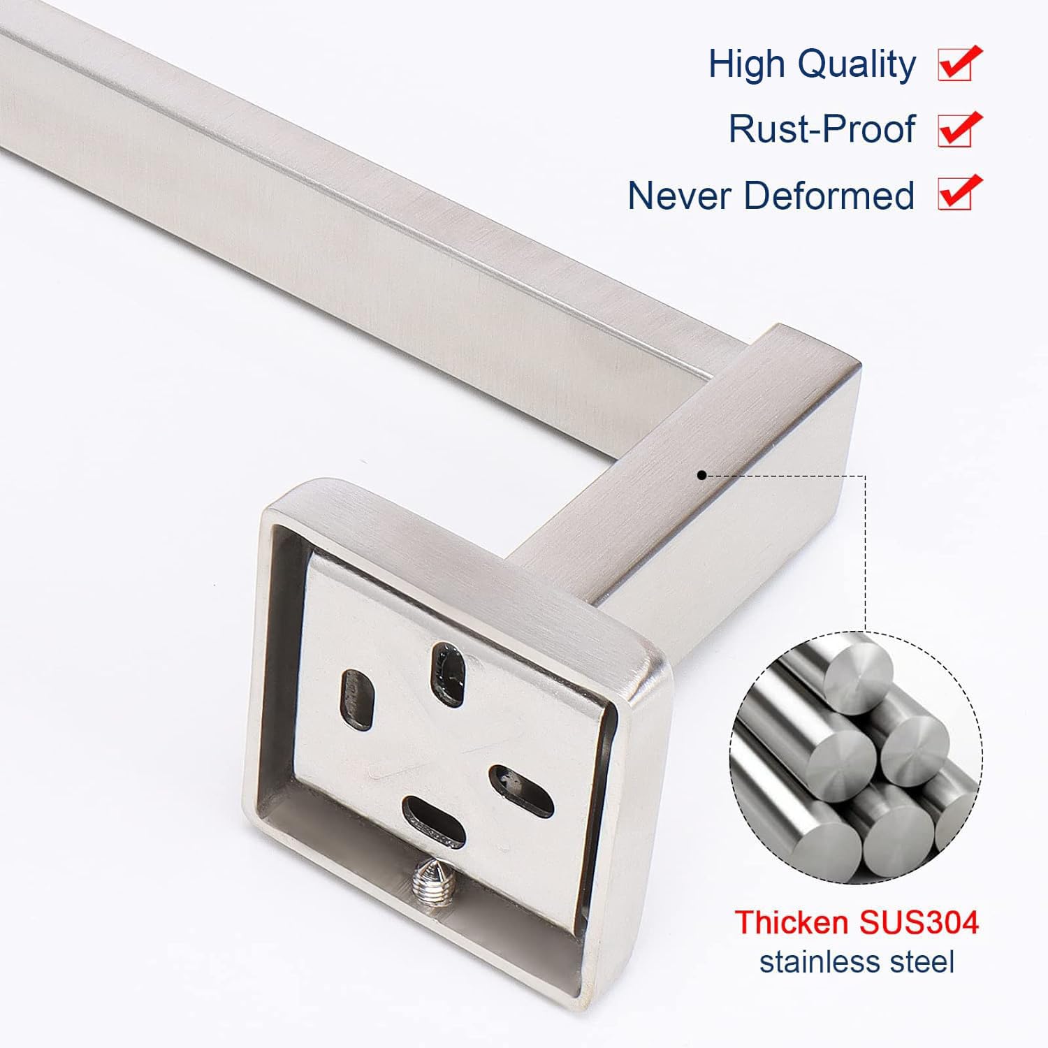 Premium SUS304 Stainless Steel Square Hand Towel Holder - Rustproof Wall Mounted Towel Ring & Bar for Bathroom & Kitchen - Contemporary Brushed Nickel Bath Accessory - Perfect for Modern Homes, Apartments & Guest Bathrooms
