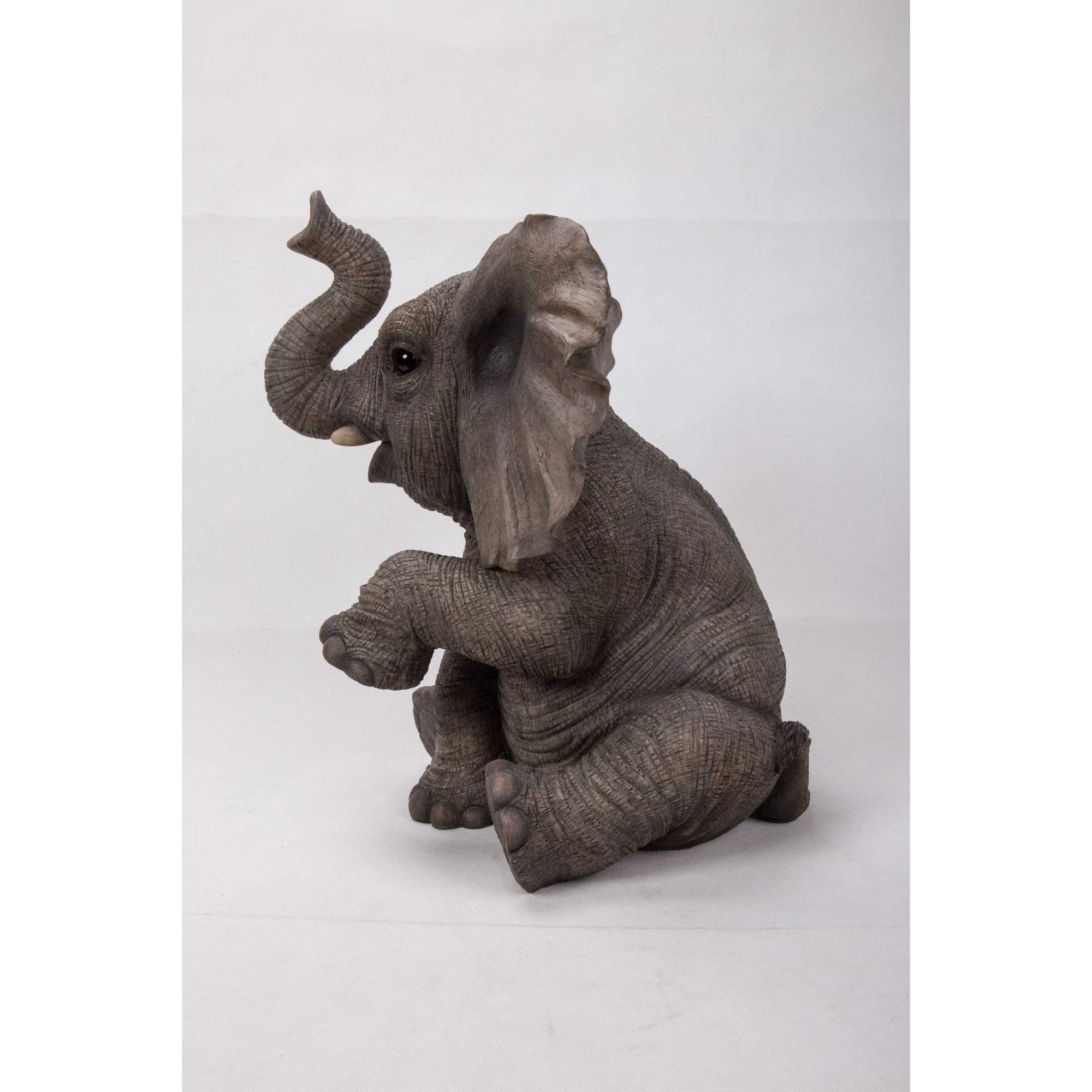 15.5 Inch Baby Elephant Garden Statue with Raised Trunk - Outdoor Decor for Lawn, Patio, and Flower Beds - Perfect for Home Garden Decoration and Gift Idea