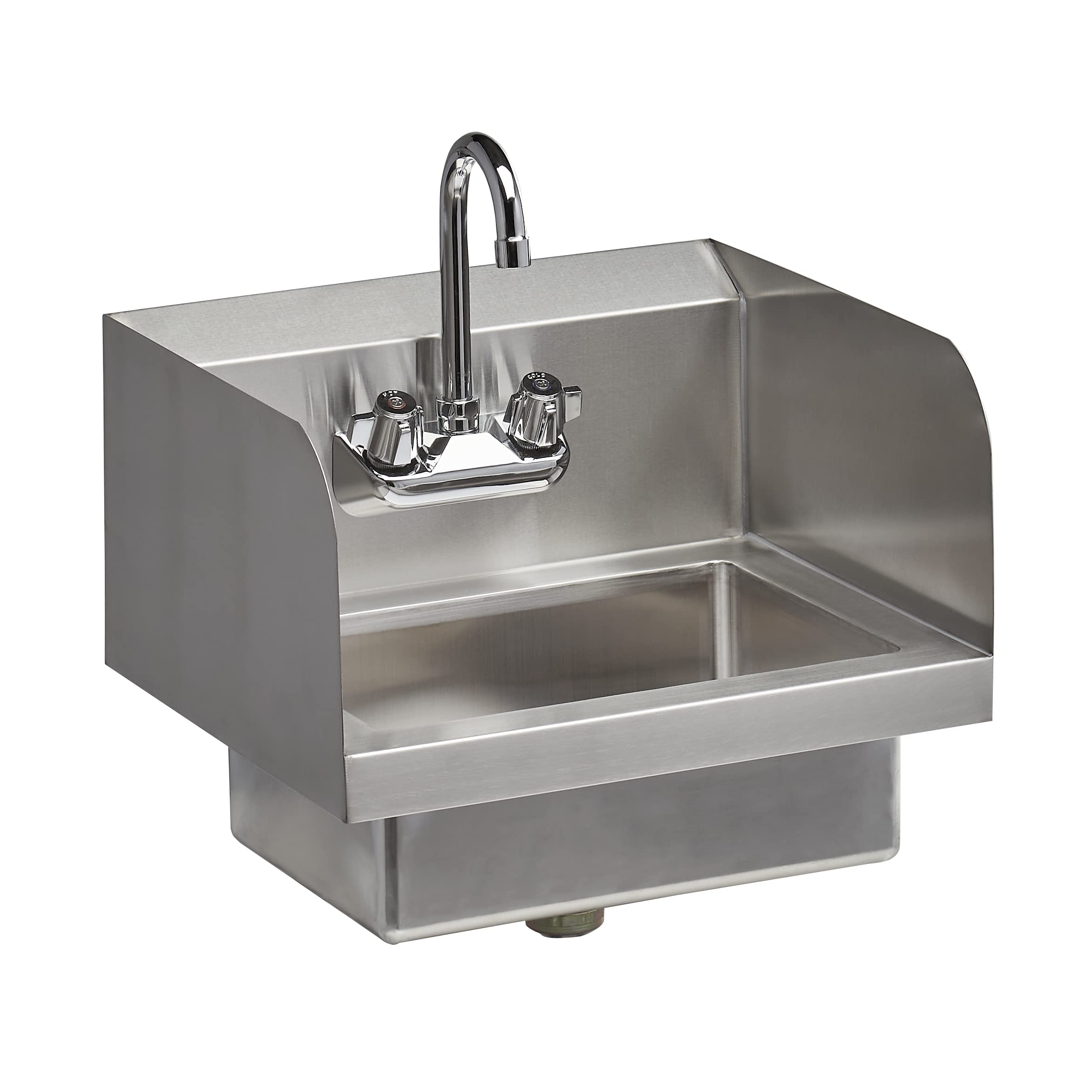 Premium 304 Stainless Steel Wall-Mounted Handmade Sink with Faucet & Side Splash - 17x15 Inch Commercial Restaurant Kitchen Sink for Home & Business Use - Durable Silver Basin for Washing, Food Prep & Hygiene Stations