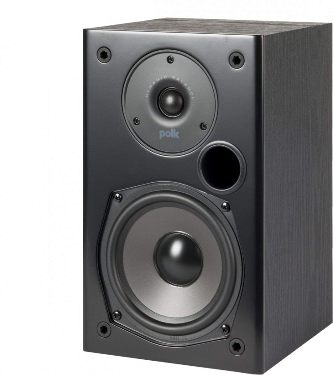 Polk Audio T15 100 Watt Bookshelf Speakers - Hi-Res Audio with Deep Bass, Dolby & DTS Surround Sound, Wall Mountable Home Theater Speakers (Pair, Black) for Living Room, Gaming & Movie Nights