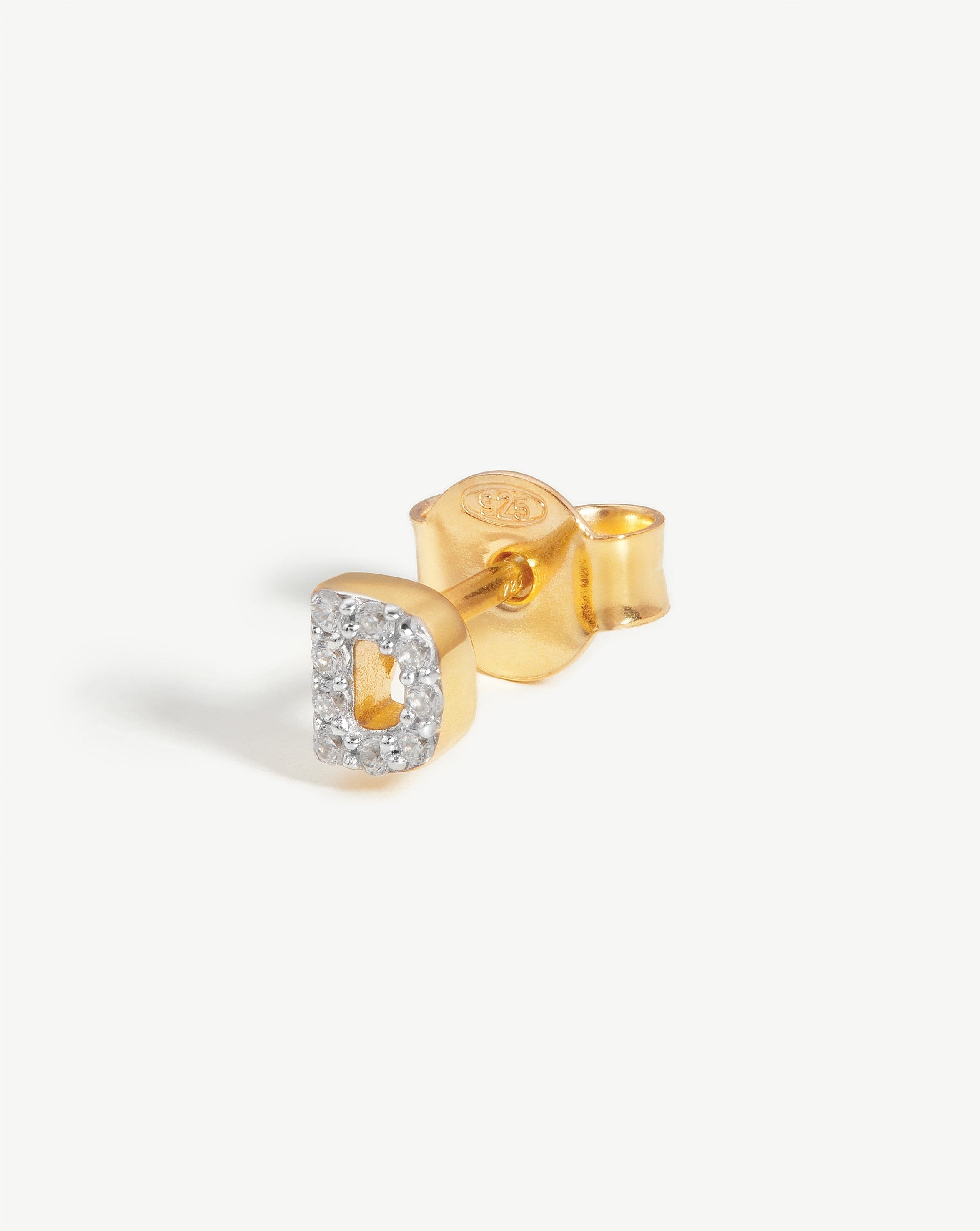 Pave Initial D Single Stud Earrings for Women - 18k Gold Vermeil & Cubic Zirconia Monogram Jewelry - Perfect for Gifts, Everyday Wear & Special Occasions