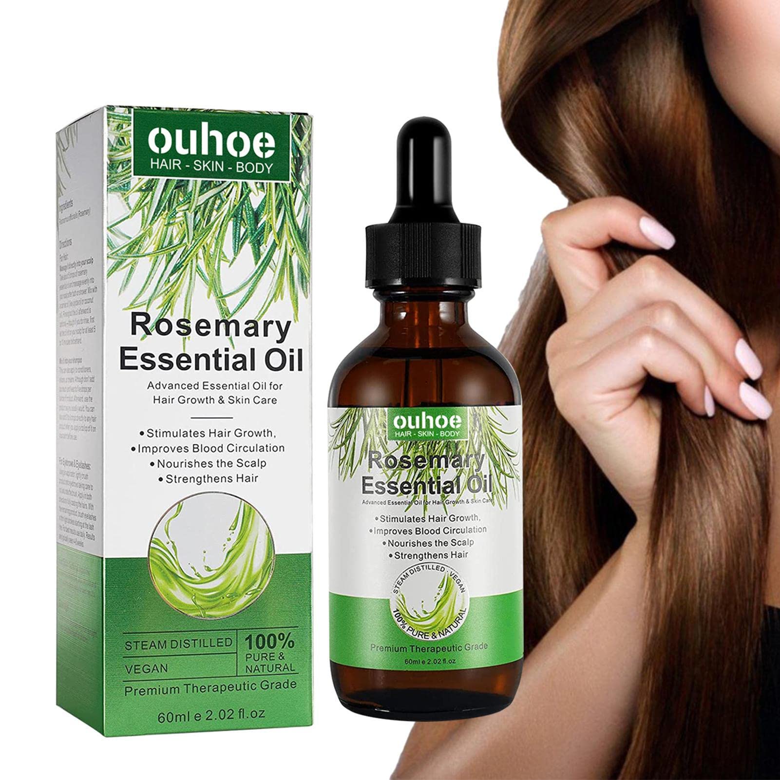 Organic Rosemary Essential Oil for Hair Growth & Skin Care - Natural Hair Strengthening Treatment for Fuller, Healthier Hair - Aromatherapy & Diffuser Use - 60ml Bottle - Perfect for Scalp Massage & DIY Beauty Recipes