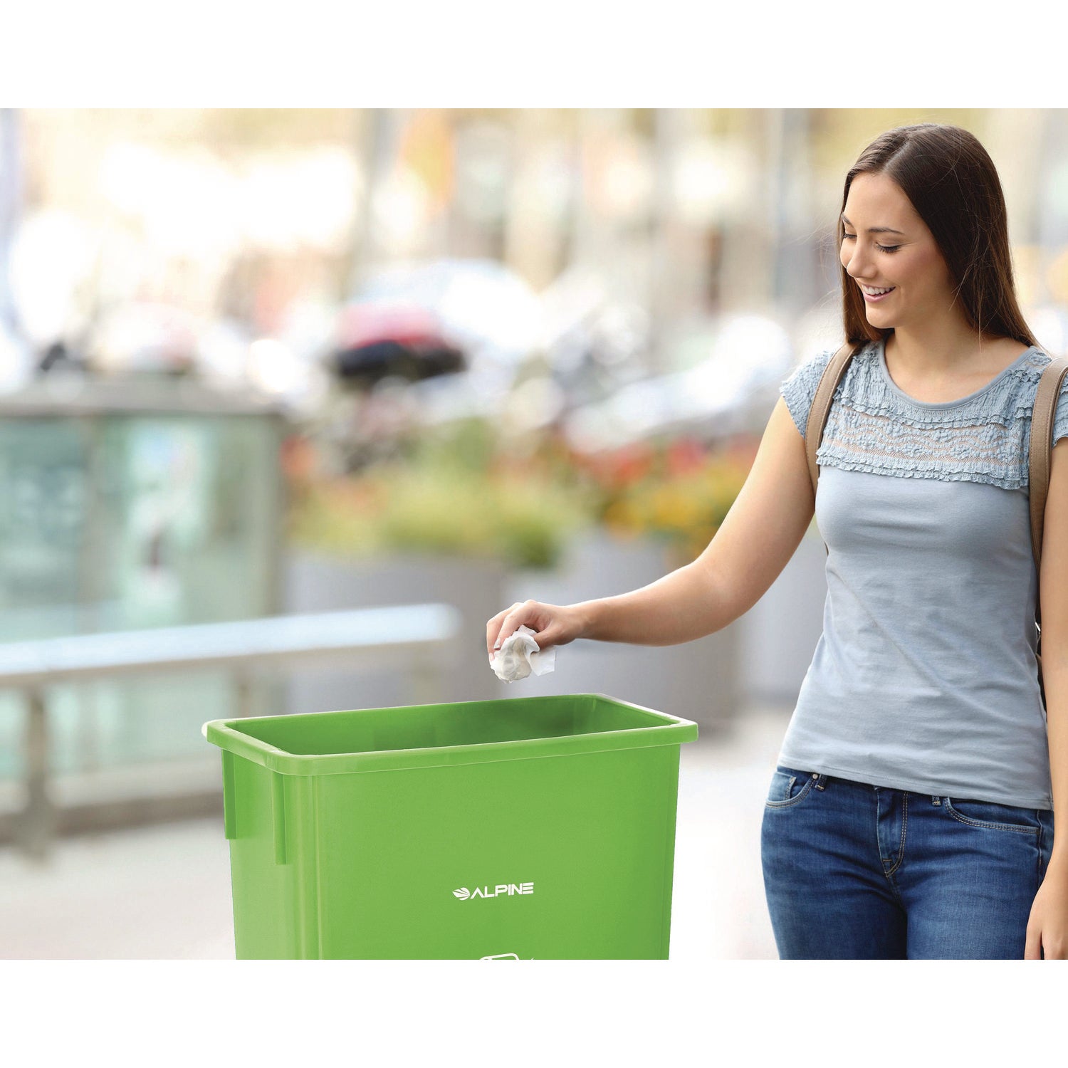 Alpine Industries 23 Gallon Slim Recycling Bin - Durable Plastic Trash Can with Lid, Lime Green - Perfect for Kitchen, Office, or Garage Waste Disposal