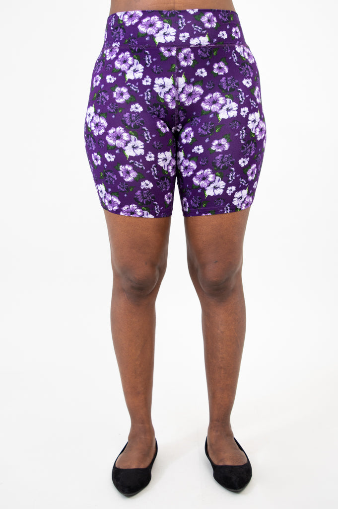Hallie Women's Shorts - Soft Bamboo Fabric, Floral Hibiscus Print - Perfect for Summer, Yoga, and Beach Wear