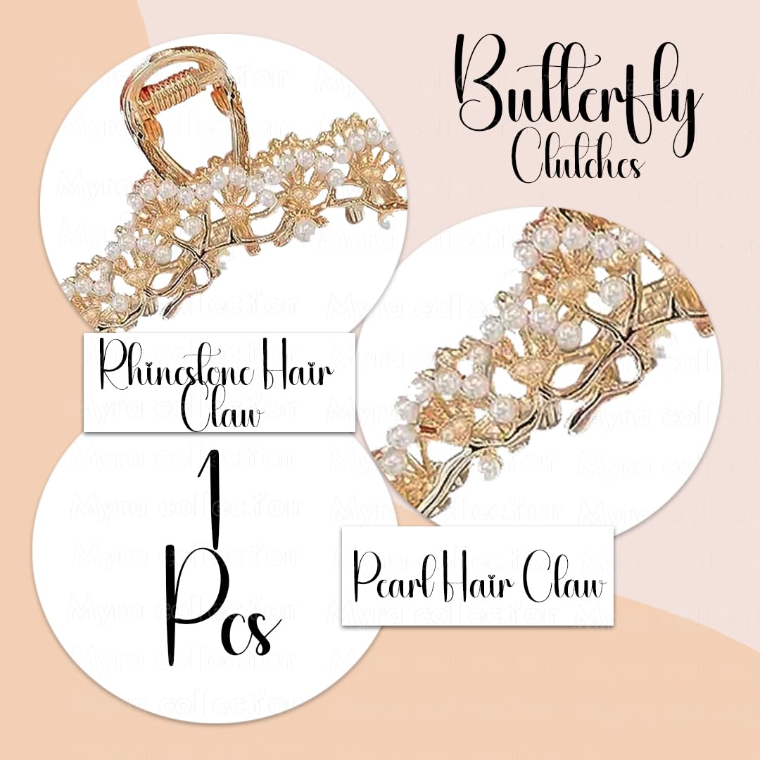 Myra Collection 1-Piece Pearl Hair Claw Clip - Strong Hold Hair Claw for Thick Hair - Elegant Hair Accessory for Women & Girls - Perfect for Weddings, Parties & Everyday Wear