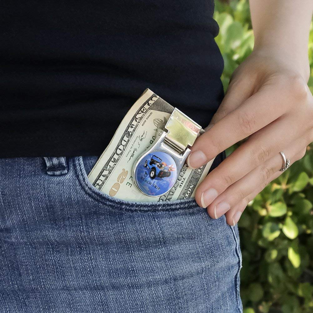 Surfing Dog Metal Money Clip - Chrome Plated Satin Finish for Cash & Cards - Perfect for Beach Trips, Surfers & Dog Lovers Gift