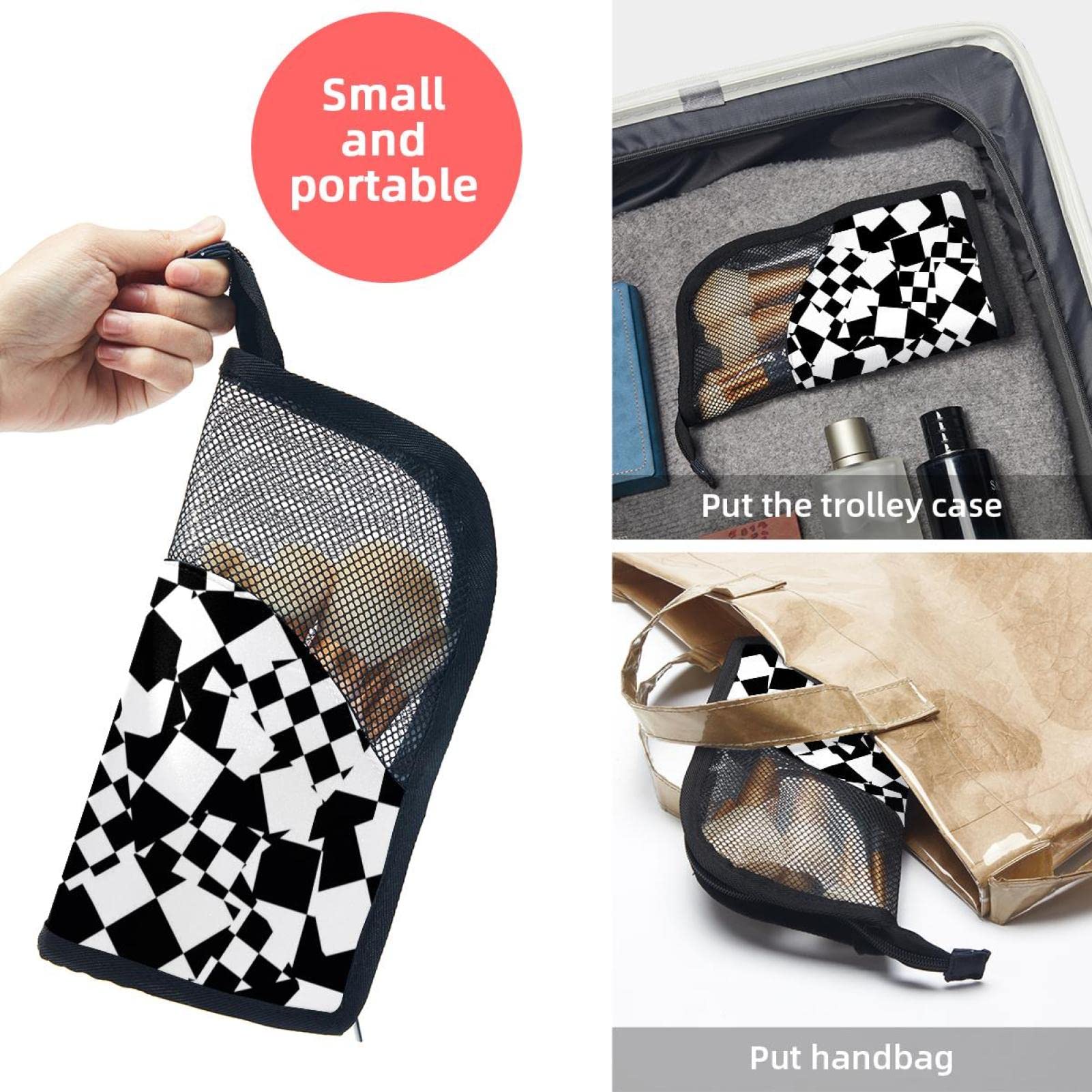 12-Piece Makeup Brush Organizer Bag with Geometry Abstract Lattice Pattern - Portable Cosmetic Brush Holder Case for Travel, Home & Professional Makeup Artists
