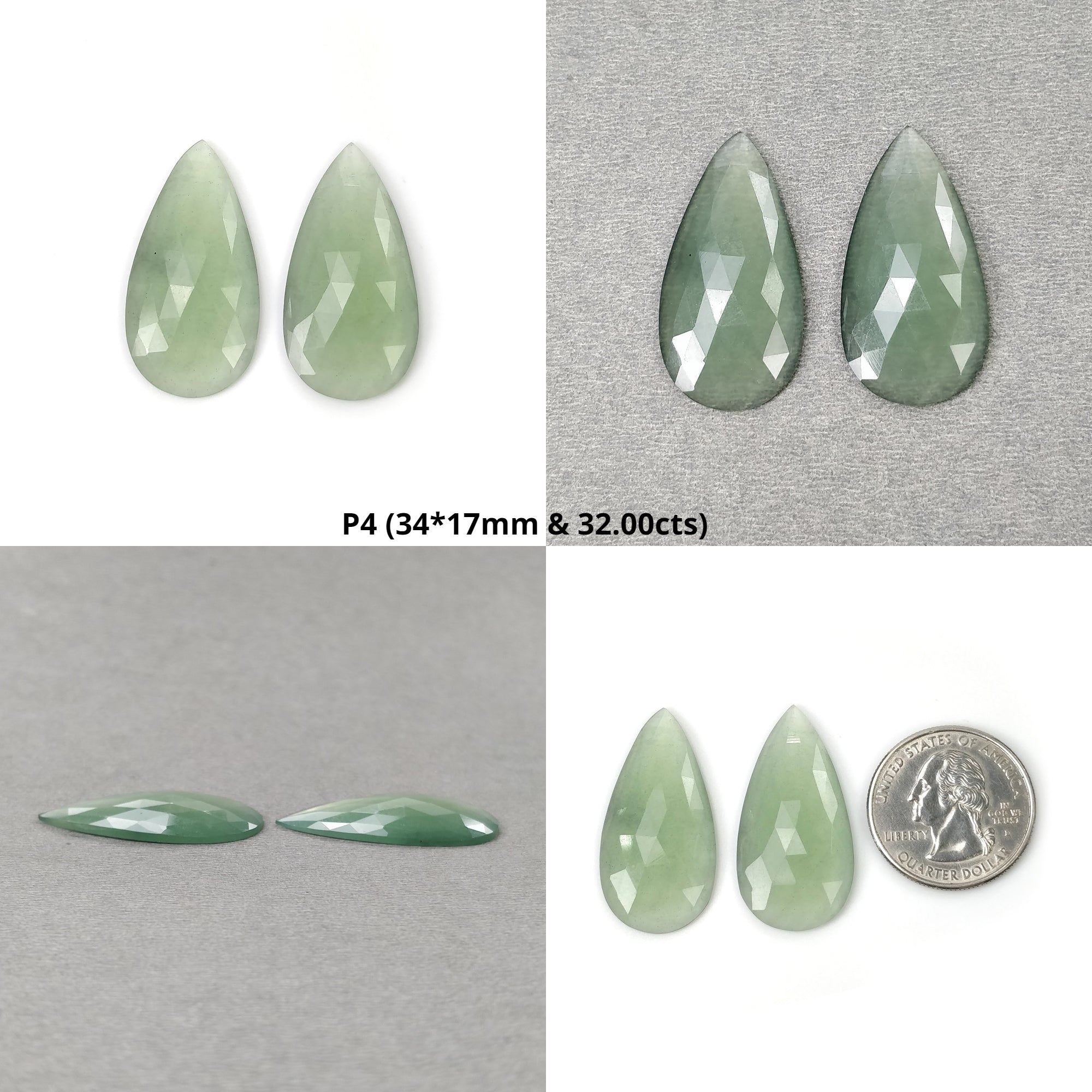 Natural Untreated Unheated Antigorite Serpentine Gemstone - Rose Cut Pear & Oval Shape Pair for Jewelry Making & Healing Crystals