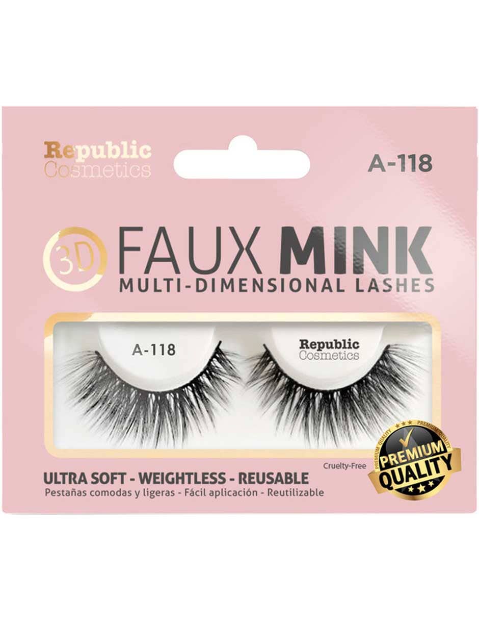 Republic Cosmetics 3D Faux Mink Eyelashes - Model A 118 (1 Pair) - Natural Looking False Lashes for Dramatic Eye Makeup | Perfect for Parties, Weddings & Special Occasions