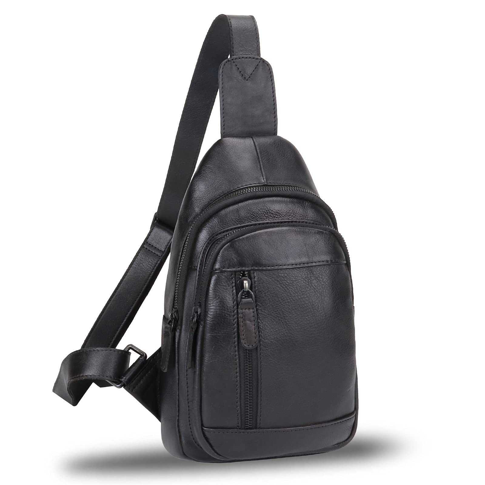 IVTG Genuine Leather Sling Bag - Vintage Crossbody Chest Shoulder Pack for Men & Women - Handmade Casual Daypack, Hiking Backpack & Motorcycle Bag (Dark Grey) | Perfect for Travel, Outdoor Adventures & Daily Commute