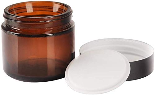 Premium 60ML (2oz) Amber Glass Jars with Black Lid & White Liner - Airtight Cosmetic Containers for Salve, Cream, Makeup Storage | Refillable Travel-Size Jars for Skincare, DIY Beauty & Essential Oils (Set of 2)