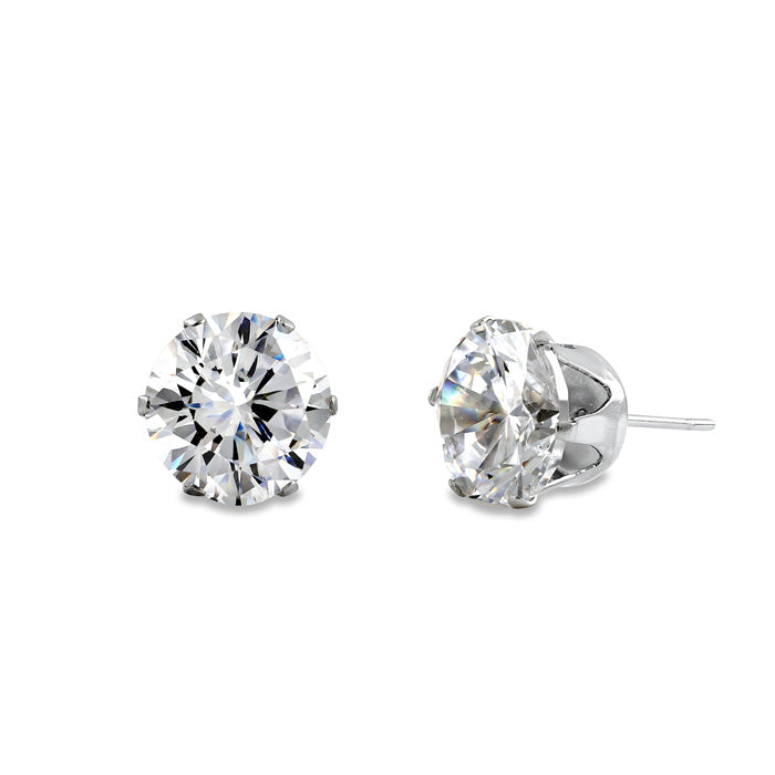 Stainless Steel CZ Stud Earrings 8mm - Hypoallergenic Cubic Zirconia Earrings for Women - Perfect for Everyday Wear, Parties & Gifts