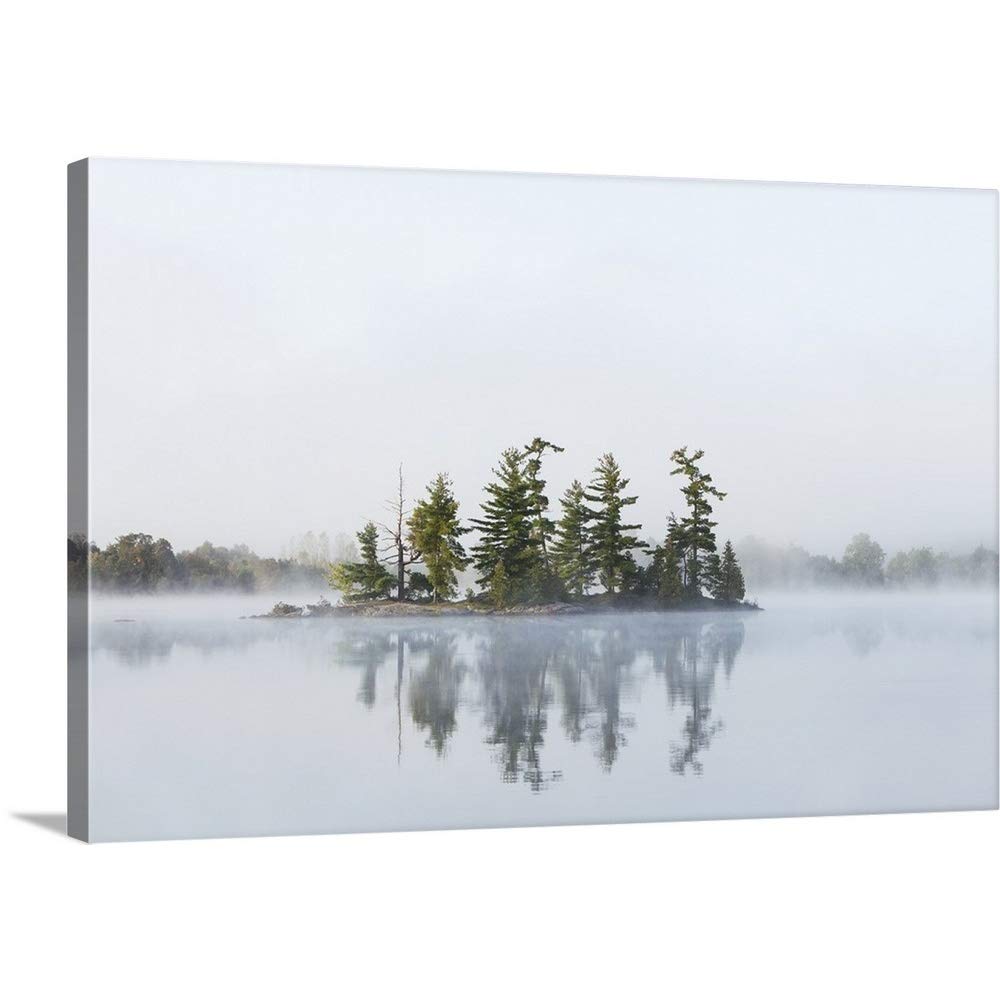 Fog Shrouds Small Island on Turtle Lake in Ontario's Muskoka Region Canvas Wall Art Print - 36