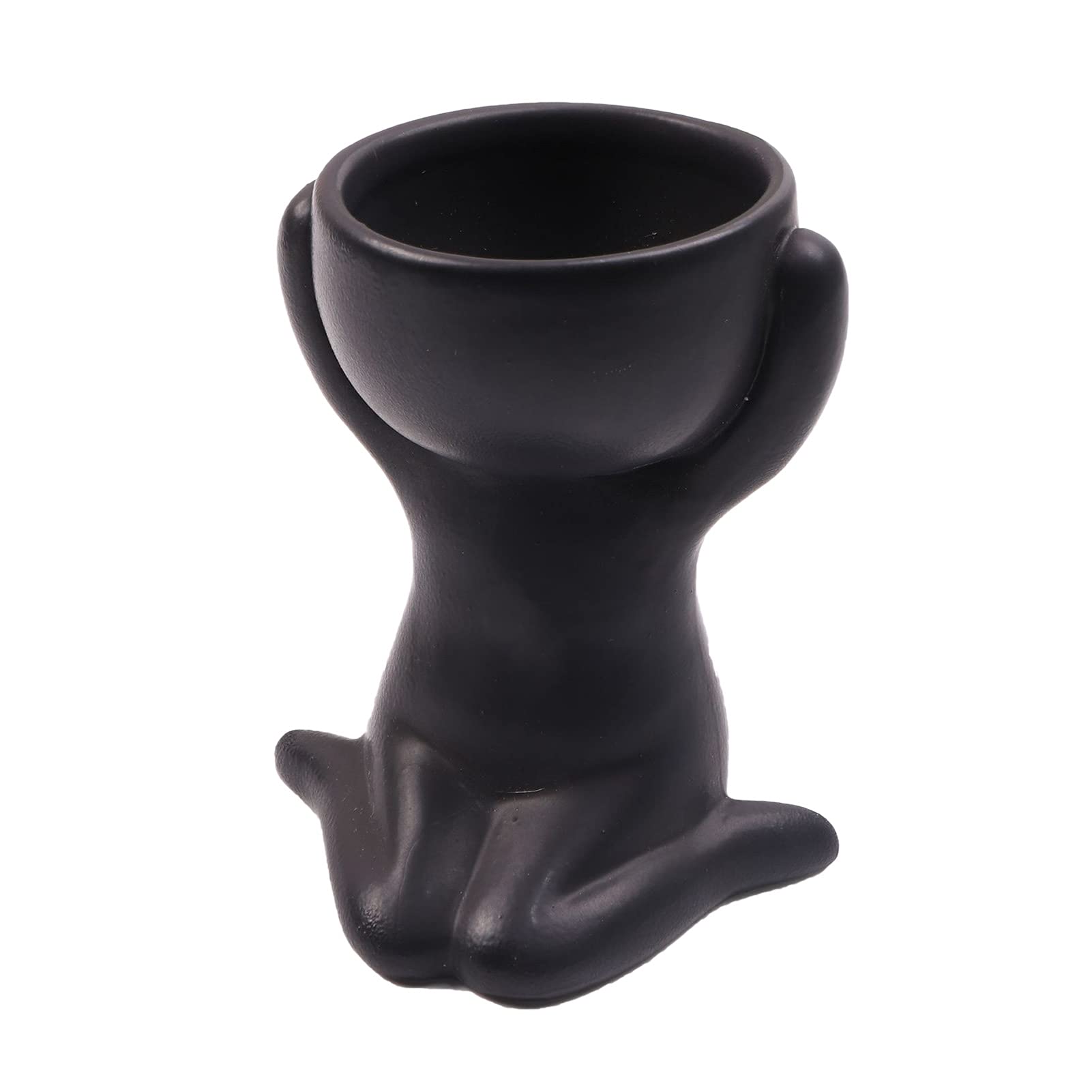 Creative Human-Shaped Ceramic Succulent Planter - Small Cactus & Flower Pots for Desktop, Home & Office Decoration (Black) - Perfect for Indoor Plants, Gifts & Feng Shui Decor