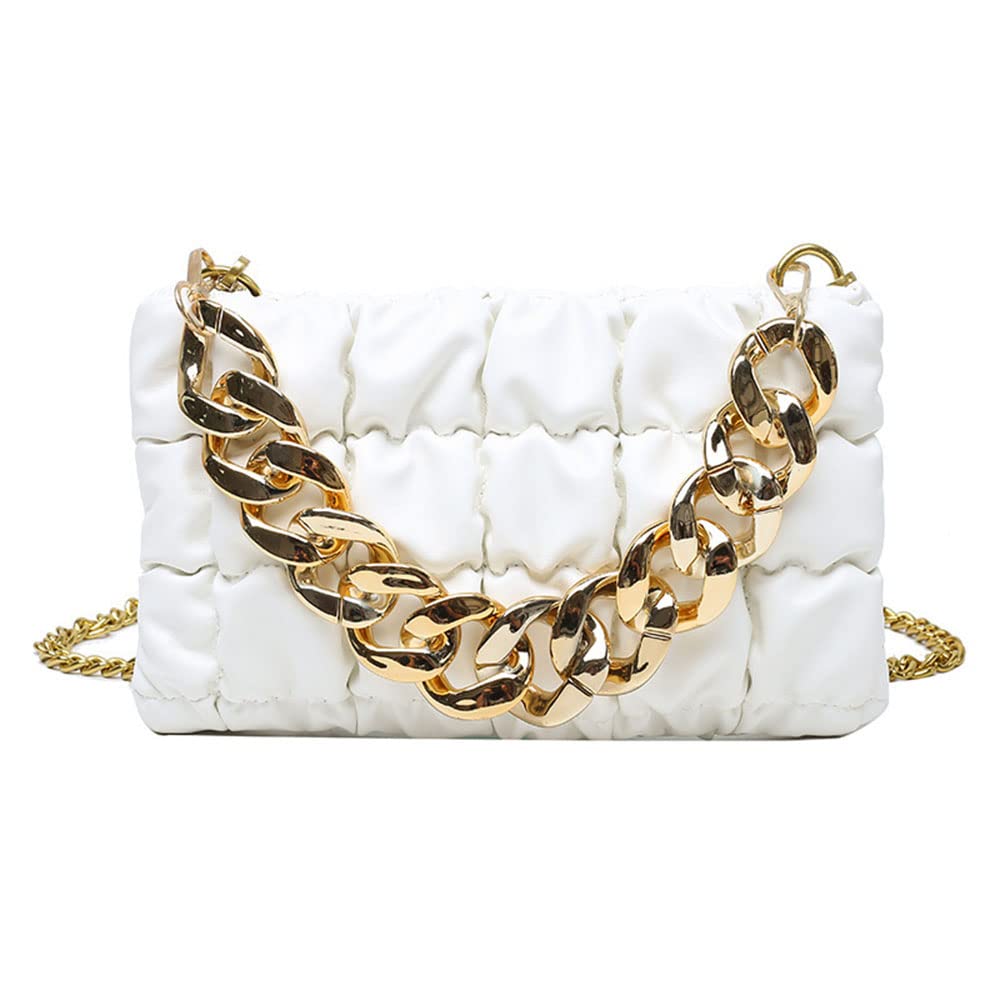 KITOLTER Chunky Chain Small Shoulder Bag for Women - Stylish White Handbag Purse | Perfect for Casual Outings, Parties & Daily Use