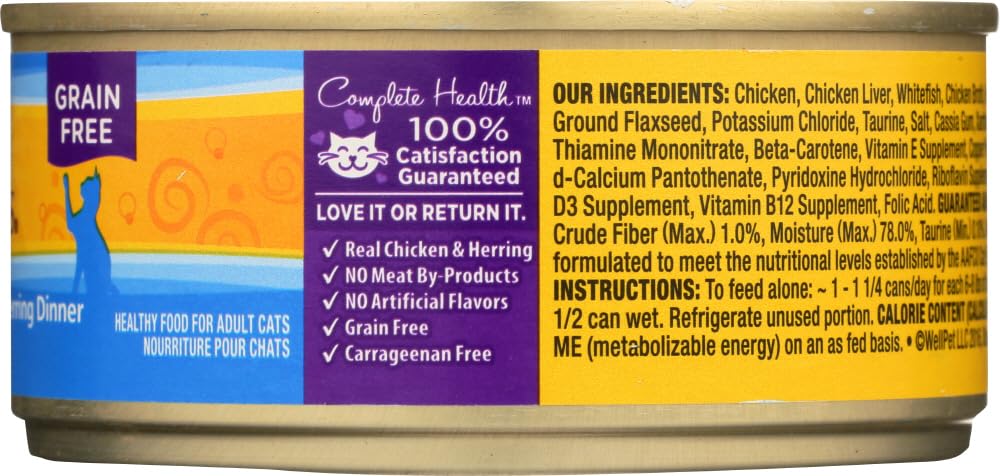 Premium Grain-Free Wellness Canned Cat Food - Chicken & Herring Recipe (25.5oz, Pack of 24) - High Protein Wet Food for Adult Cats, Kittens & Senior Cats - Perfect for Mealtime, Weight Management & Picky Eaters