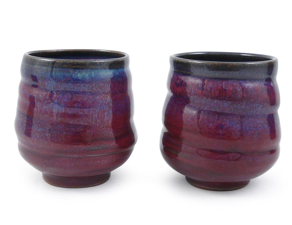 Modern Artisans Plum Perfect Spiral Stoneware Tea Cups - Handcrafted in USA, Set of 2 (8oz Each) - Perfect for Afternoon Tea, Coffee, or Hot Chocolate - Elegant Ceramic Mugs for Home, Office & Gifts