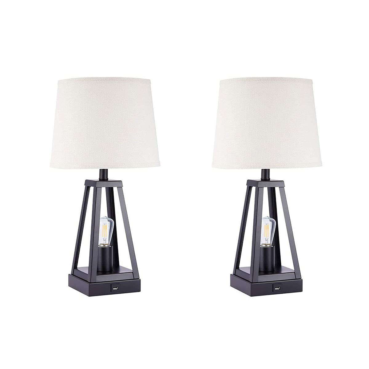 Farmhouse Bedside Lamps with USB Charging Ports - E26 Table Lamps for Bedroom, Living Room & Office - Set of 1 or 2 Industrial Modern Nightstand Lamps - Perfect for Reading, Charging Devices & Home Decor