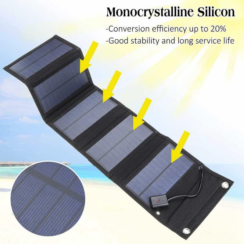 70W Foldable Solar Panel with 5V USB Output - Portable Waterproof Solar Charger for Outdoor Camping, Hiking & Emergency Power Backup