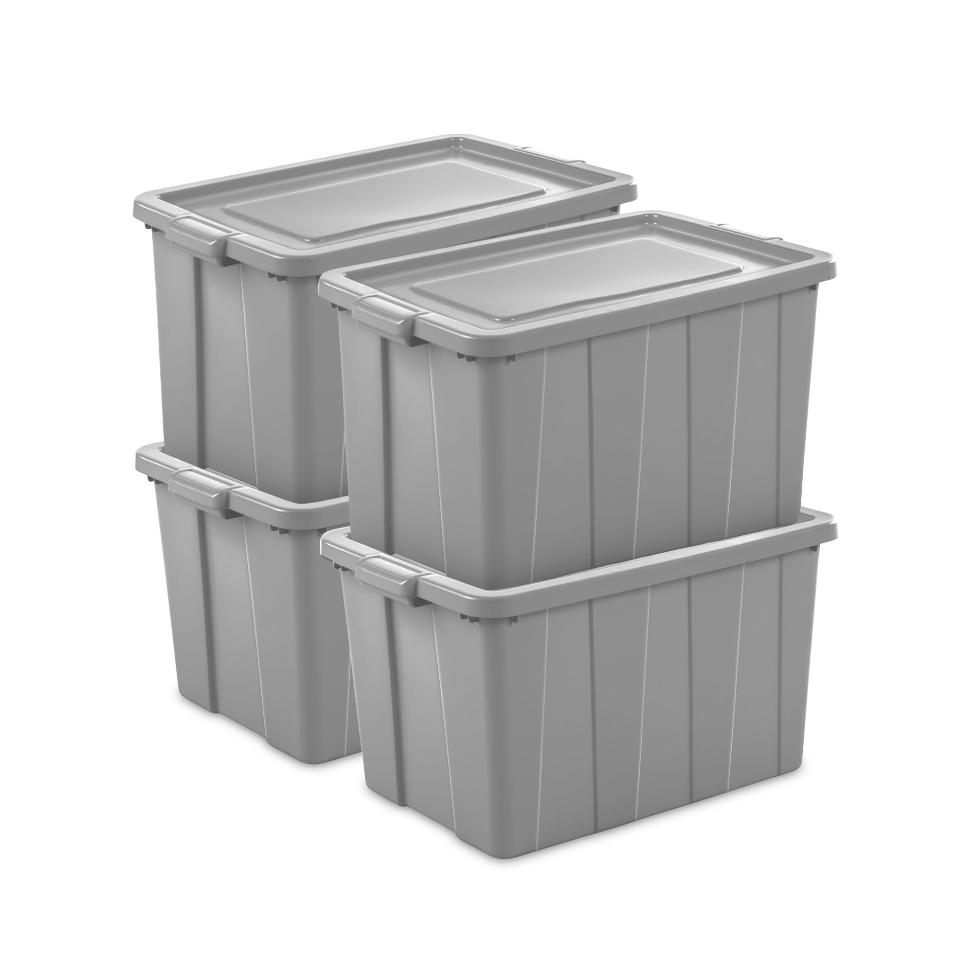 Sterilite 4-Pack 30 Gallon Heavy Duty Storage Totes with Lids - Stackable Plastic Bins for Home Organization, Garage Storage & Moving Supplies - Durable Containers for Clothes, Toys & Seasonal Items