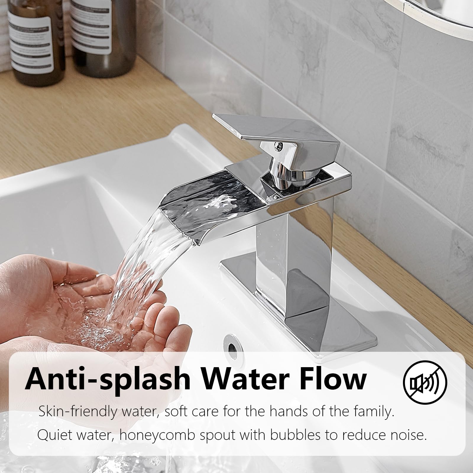 Modern Chrome Waterfall Bathroom Faucet - Single Handle Sink Tap for Home & Commercial Use