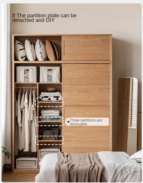 Solid Oak Wood Sliding Door Wardrobe Closet - Modern & Durable Storage for Bedroom, Living Room, or Walk-In Closet Organization