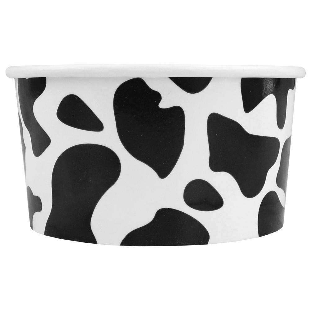 UNIQ 1000-Count 6 oz Disposable Cow Print Ice Cream Cups | Durable Paper Dessert Cups for Ice Cream, Frozen Yogurt, Gelato & Party Supplies - Perfect for Birthday Parties, Ice Cream Shops & Catering Events