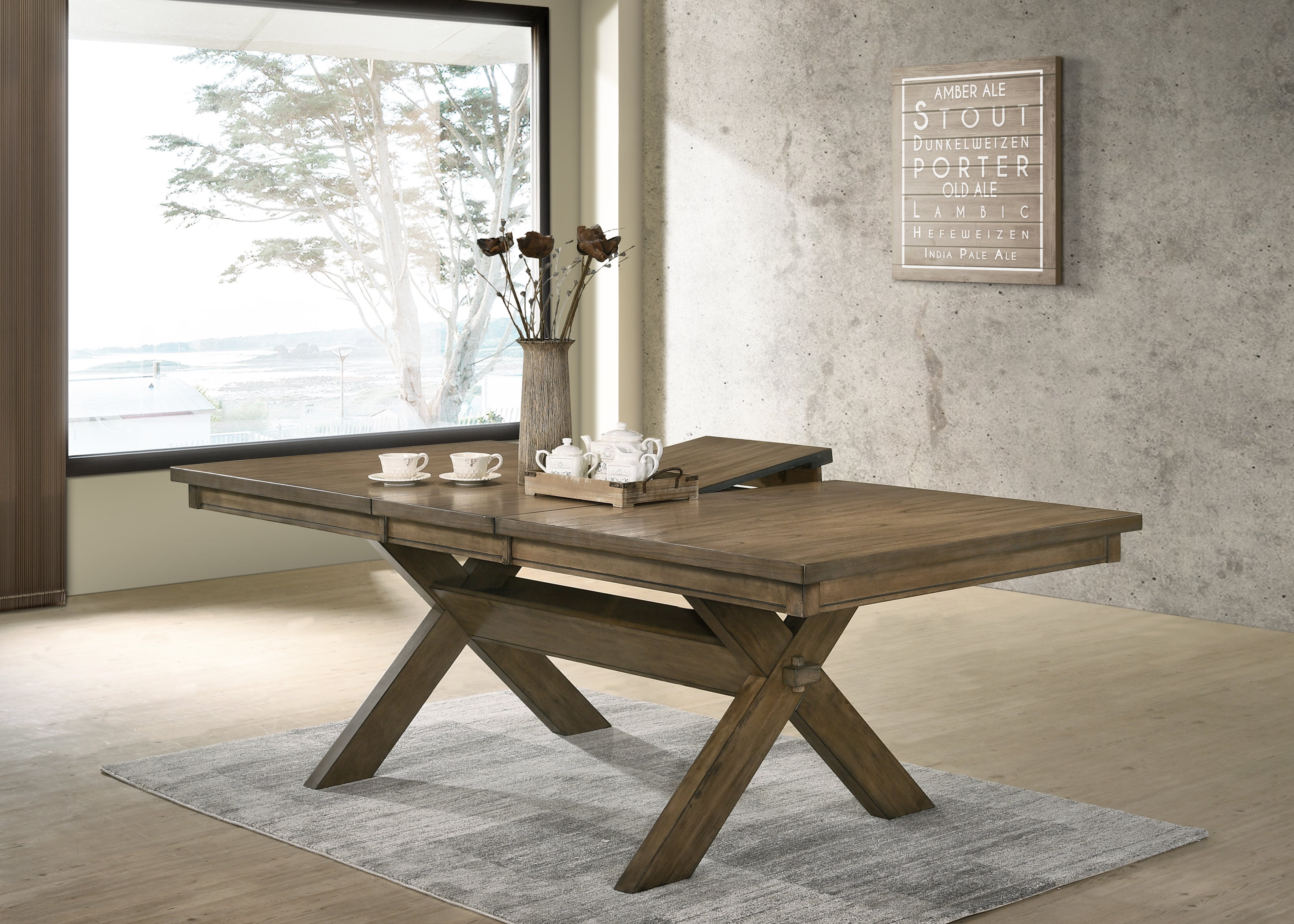 Raven Wood Crossbuck Base Dining Table with Butterfly Leaf - Extendable Farmhouse Style Dining Table for Family Gatherings & Dinner Parties