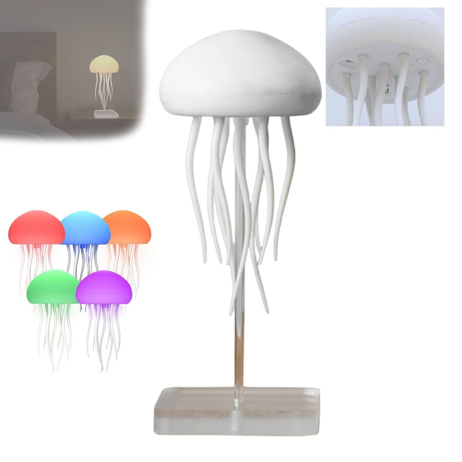Jellyfish Lamp with 12 LED Multicolor Bulbs - Dancing Legs & Color Changing Mood Light for Home Decor, Kids Room, Party, Holiday Gifts (Hanging + Base Included)