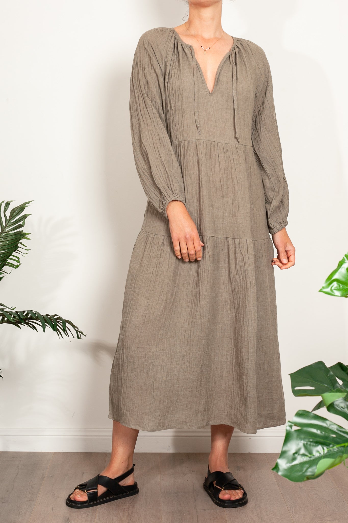 Elegant Linen Ayra Tiered Dress for Women - Boho Summer Maxi Dress for Beach, Vacation & Casual Outings
