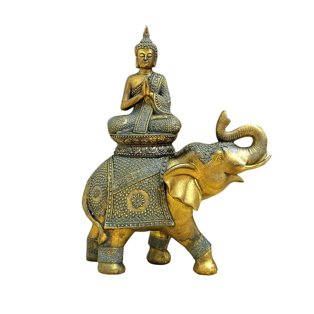 Thai Style Resin Buddha Statue with Elephant Ornament - Southeast Asian Home Decor for Meditation Room, Yoga Studio & Spiritual Gifts