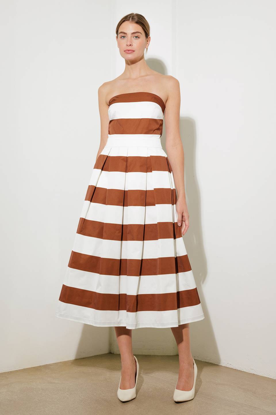 EVERYDAY HUSTLE Rust Stripe Midi Dress - Stylish Casual Wear for Work, Date Night & Special Occasions
