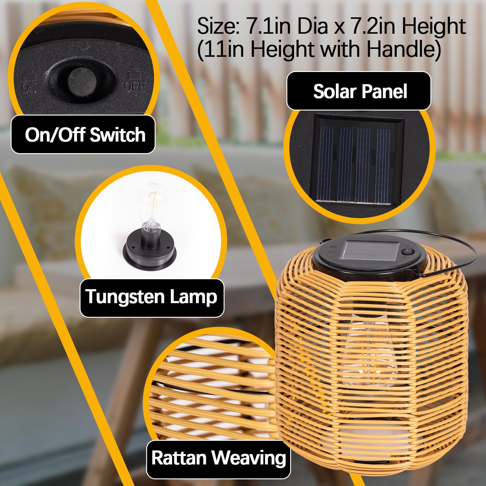 2PK Solar Powered Outdoor Waterproof Hanging Rattan Lantern Lights - Decorative Solar Table Lamp for Garden, Patio, Courtyard & Lawn - Perfect for Backyard Parties, Camping & Emergency Lighting
