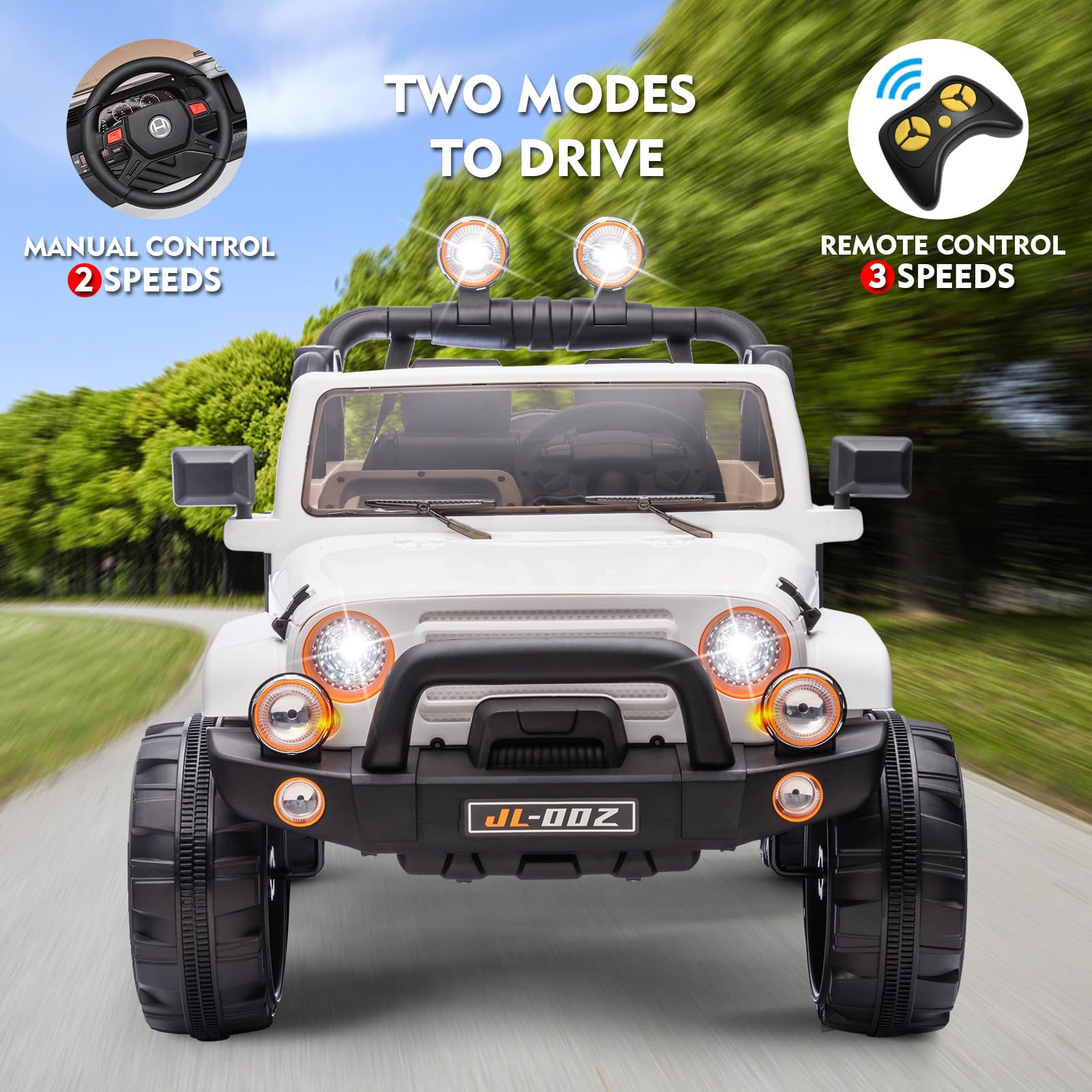 12V Kids Electric Ride On Truck - 2 Seater with Parental Remote Control, MP3 Player, LED Lights & Spring Suspension - White Children's Battery Powered Car for Outdoor Play & Backyard Fun