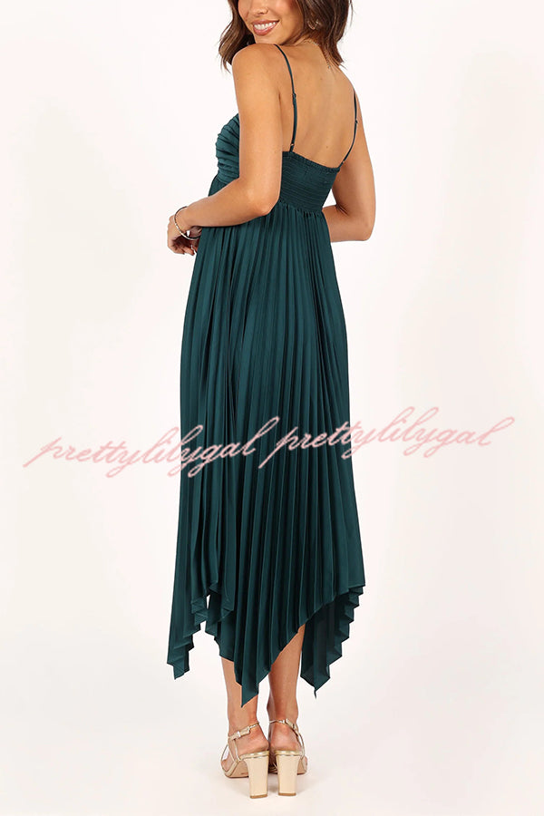 Elegant Solid Color Sexy Suspender Pleated Midi Dress for Women - Trendy Irregular Hem Party & Date Night Outfit