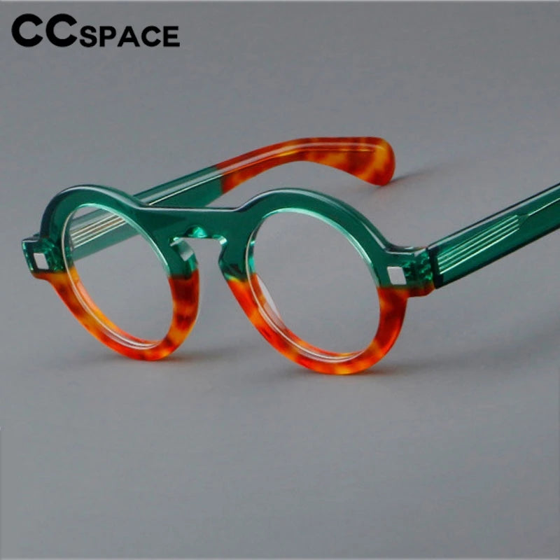 CCspace Unisex Full Rim Round Thick Acetate Eyeglasses Frame 301598 - Stylish & Durable for Men & Women - Perfect for Reading, Work, and Fashion Accessories