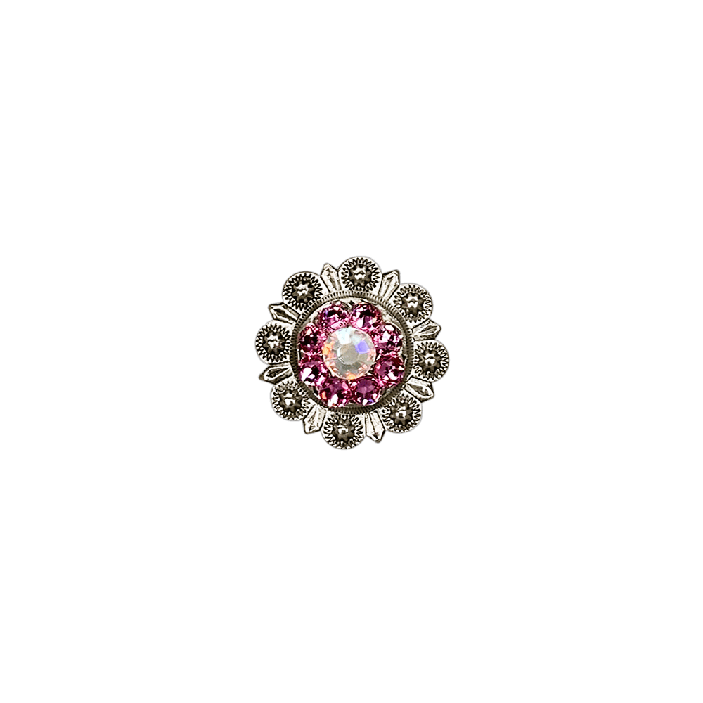 Antique Silver & Pink AB European Crystal Concho - Vintage Style Belt Buckle for Western Fashion & Cowgirl Accessories