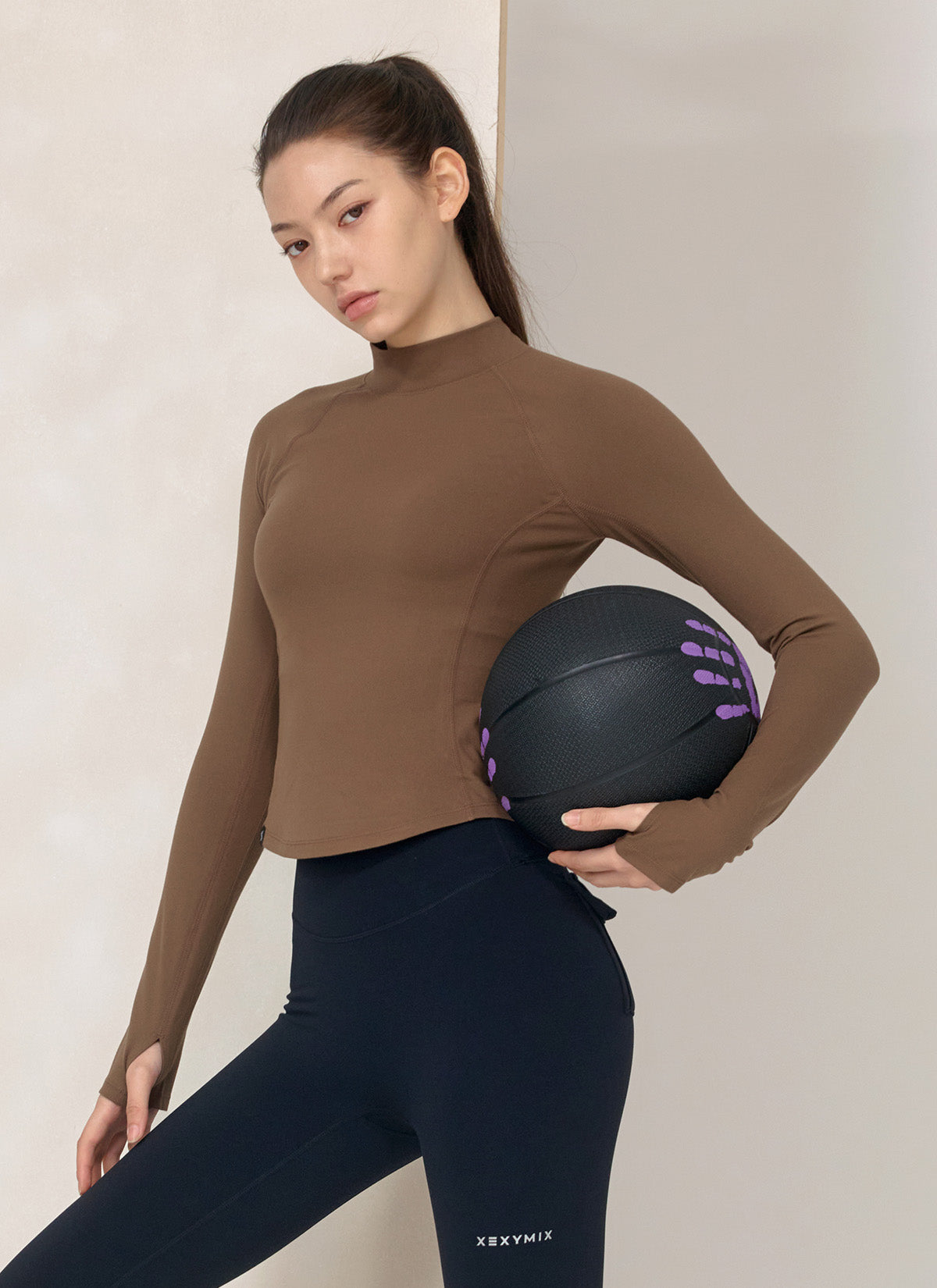 Stylish Peach Mock Neck Long Sleeve Top for Women - Perfect for Office Wear, Casual Outings & Fall Layering
